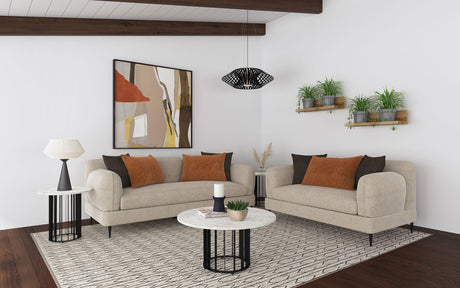 Jade Chenille Sofa & Loveseat - Sculpted Track Arms, Waterfall Seat & Metal Legs in Latte – view 19