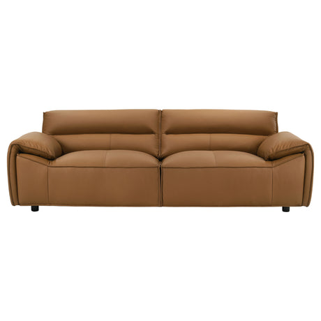 Buxton Top Grain Leather Sofa & Loveseat - Low-Profile Track Arms in Orange, Modern Living Room Sets – view 6