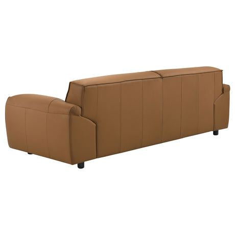 Buxton Top Grain Leather Sofa & Loveseat - Low-Profile Track Arms in Orange, Modern Living Room Sets – view 9