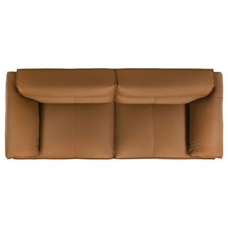 Buxton Top Grain Leather Sofa & Loveseat - Low-Profile Track Arms in Orange, Modern Living Room Sets – view 13