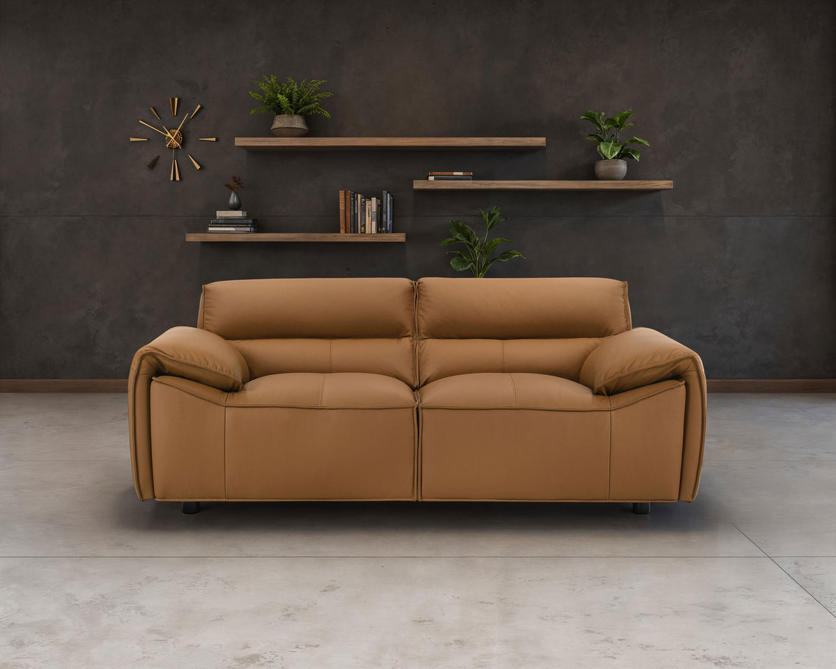 Buxton Top Grain Leather Sofa & Loveseat - Low-Profile Track Arms in Orange, Modern Living Room Sets – view 2