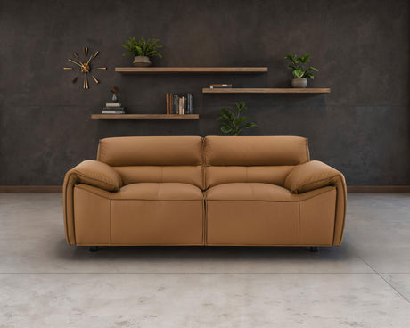 Buxton Top Grain Leather Sofa & Loveseat - Low-Profile Track Arms in Orange, Modern Living Room Sets – view 2