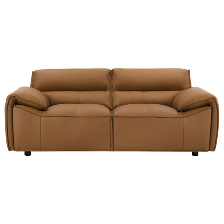 Buxton Top Grain Leather Sofa & Loveseat - Low-Profile Track Arms in Orange, Modern Living Room Sets – view 17