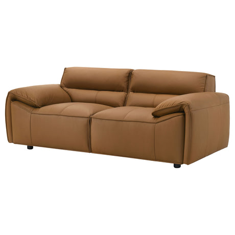 Buxton Top Grain Leather Sofa & Loveseat - Low-Profile Track Arms in Orange, Modern Living Room Sets – view 18