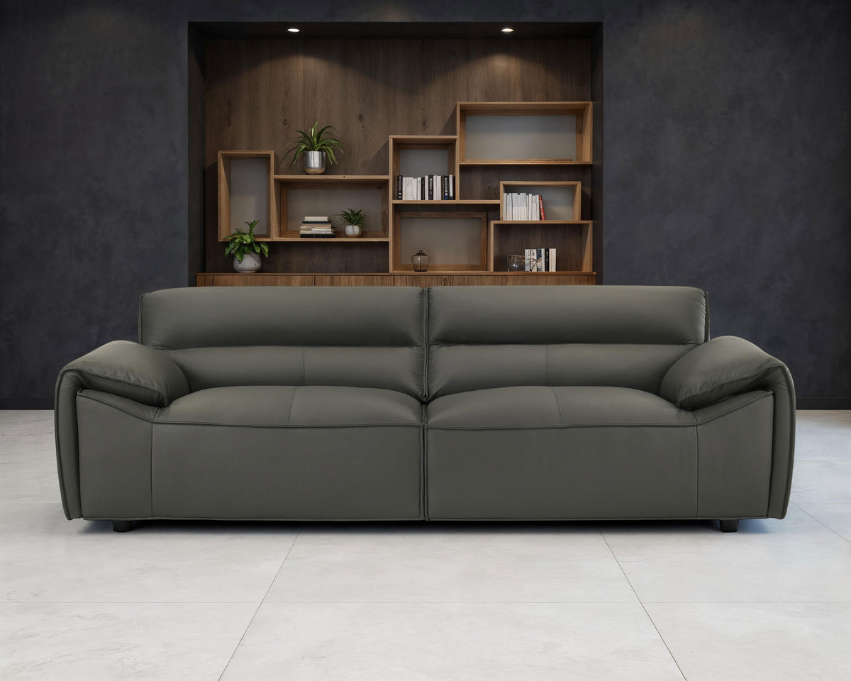 Buxton Top Grain Leather Sofa & Loveseat - Low-Profile Track Arm Design in Graphite – view 1