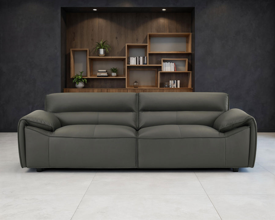 Buxton Top Grain Leather Sofa & Loveseat - Low-Profile Track Arm Design in Graphite