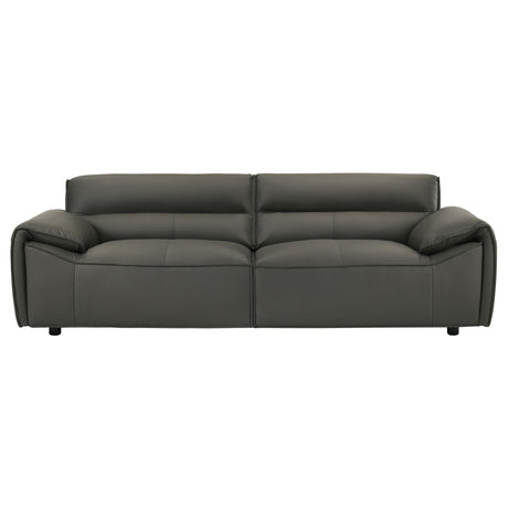 Buxton Top Grain Leather Sofa & Loveseat - Low-Profile Track Arm Design in Graphite – view 6