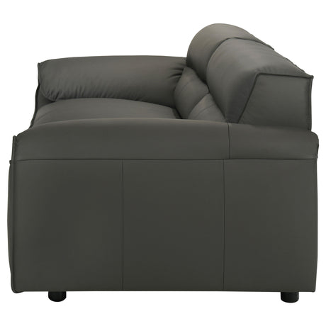 Buxton Top Grain Leather Sofa & Loveseat - Low-Profile Track Arm Design in Graphite – view 8