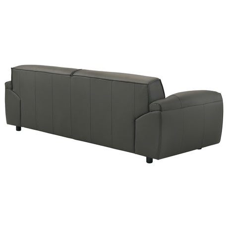 Buxton Top Grain Leather Sofa & Loveseat - Low-Profile Track Arm Design in Graphite – view 11