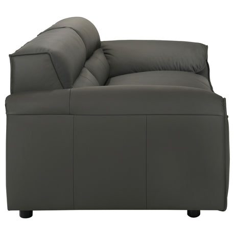 Buxton Top Grain Leather Sofa & Loveseat - Low-Profile Track Arm Design in Graphite – view 12