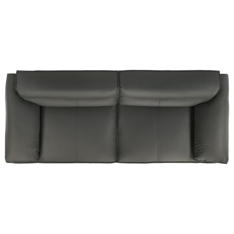 Buxton Top Grain Leather Sofa & Loveseat - Low-Profile Track Arm Design in Graphite – view 13