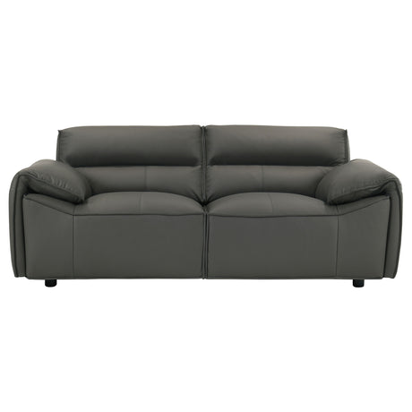 Buxton Top Grain Leather Sofa & Loveseat - Low-Profile Track Arm Design in Graphite – view 17