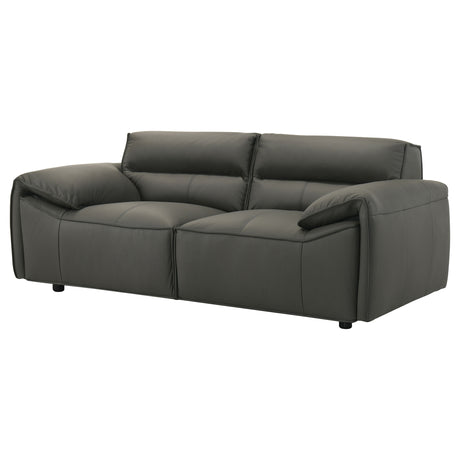 Buxton Top Grain Leather Sofa & Loveseat - Low-Profile Track Arm Design in Graphite – view 18