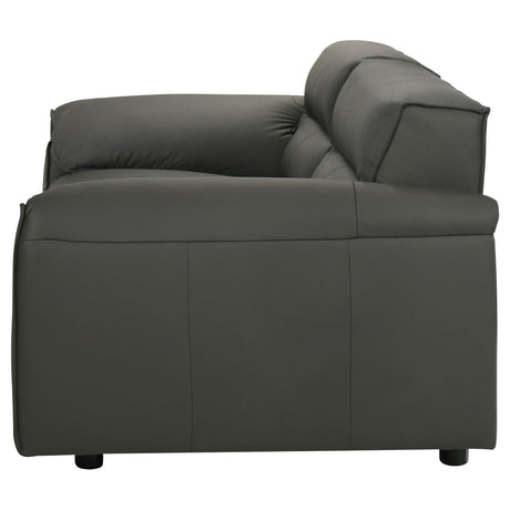 Buxton Top Grain Leather Sofa & Loveseat - Low-Profile Track Arm Design in Graphite – view 19