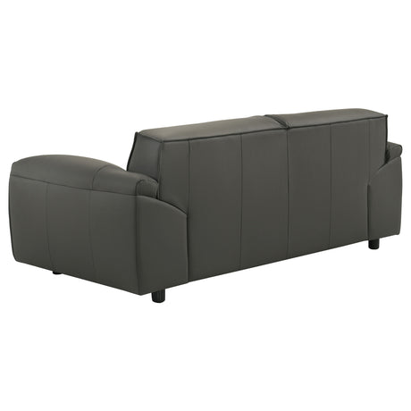 Buxton Top Grain Leather Sofa & Loveseat - Low-Profile Track Arm Design in Graphite – view 20