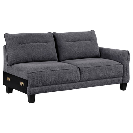 Caspian Curved Arm Boucle Chaise Sectional Sofa - Pocket Coil Seating in Grey with Black Tapered Legs – view 4