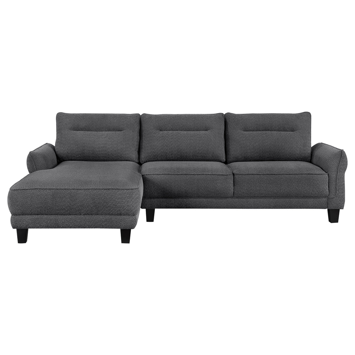 Caspian Curved Arm Boucle Chaise Sectional Sofa - Pocket Coil Seating in Grey with Black Tapered Legs – view 5