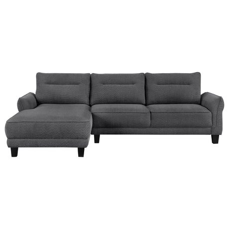 Caspian Curved Arm Boucle Chaise Sectional Sofa - Pocket Coil Seating in Grey with Black Tapered Legs – view 5