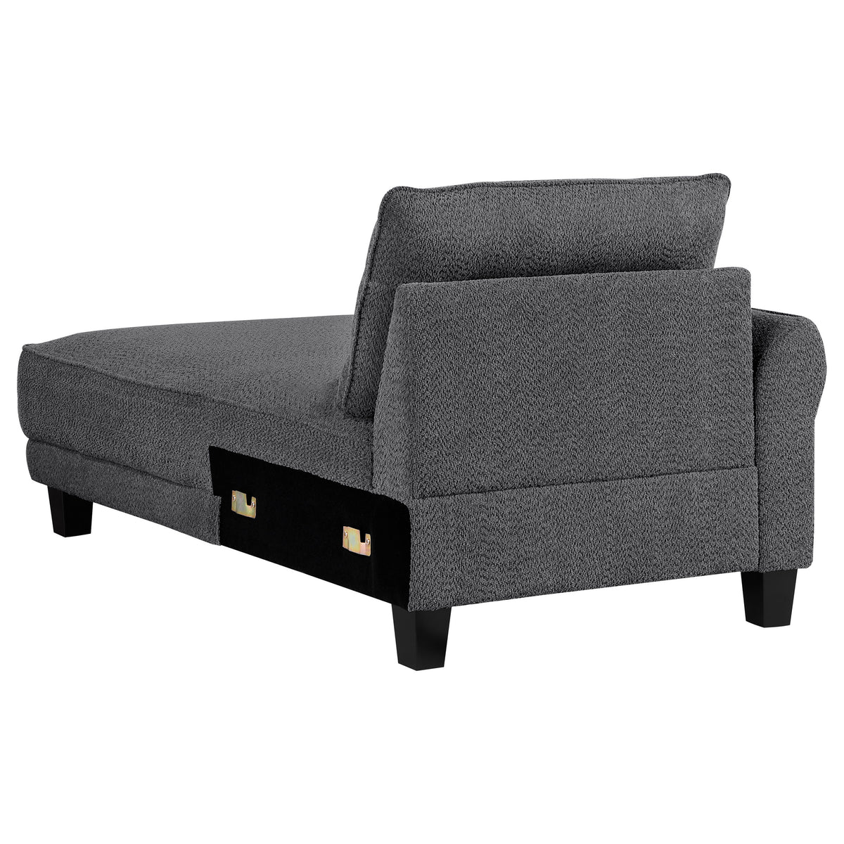 Caspian Curved Arm Boucle Chaise Sectional Sofa - Pocket Coil Seating in Grey with Black Tapered Legs – view 9