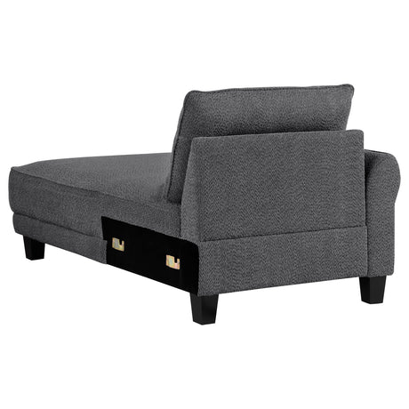 Caspian Curved Arm Boucle Chaise Sectional Sofa - Pocket Coil Seating in Grey with Black Tapered Legs – view 9