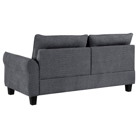 Caspian Curved Arm Boucle Chaise Sectional Sofa - Pocket Coil Seating in Grey with Black Tapered Legs – view 10
