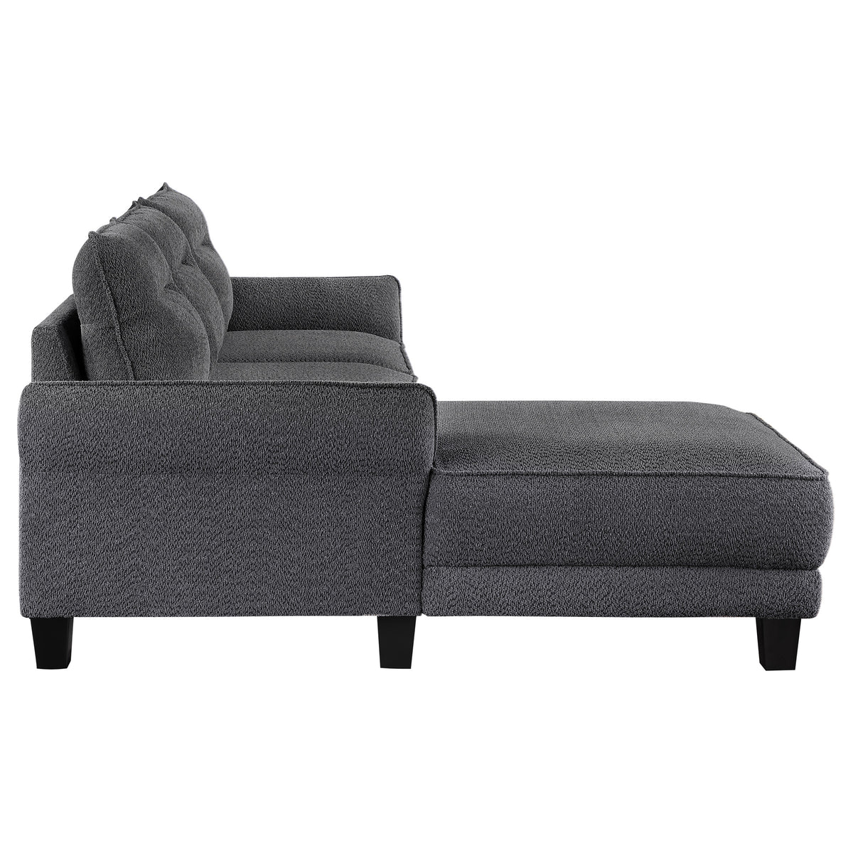 Caspian Curved Arm Boucle Chaise Sectional Sofa - Pocket Coil Seating in Grey with Black Tapered Legs – view 11