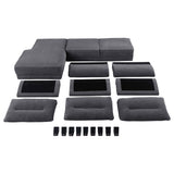Caspian Curved Arm Boucle Chaise Sectional Sofa - Pocket Coil Seating in Grey with Black Tapered Legs – view 14