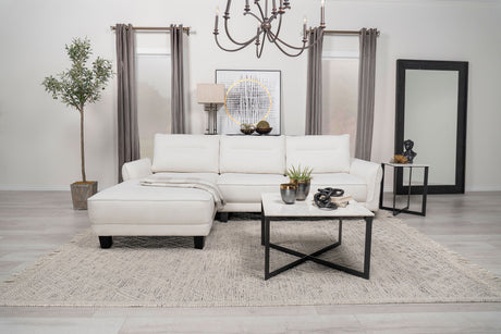 Caspian Curved Arm Chaise Sectional - White Boucle with Pocket Coil Seats & Black Tapered Legs – view 1