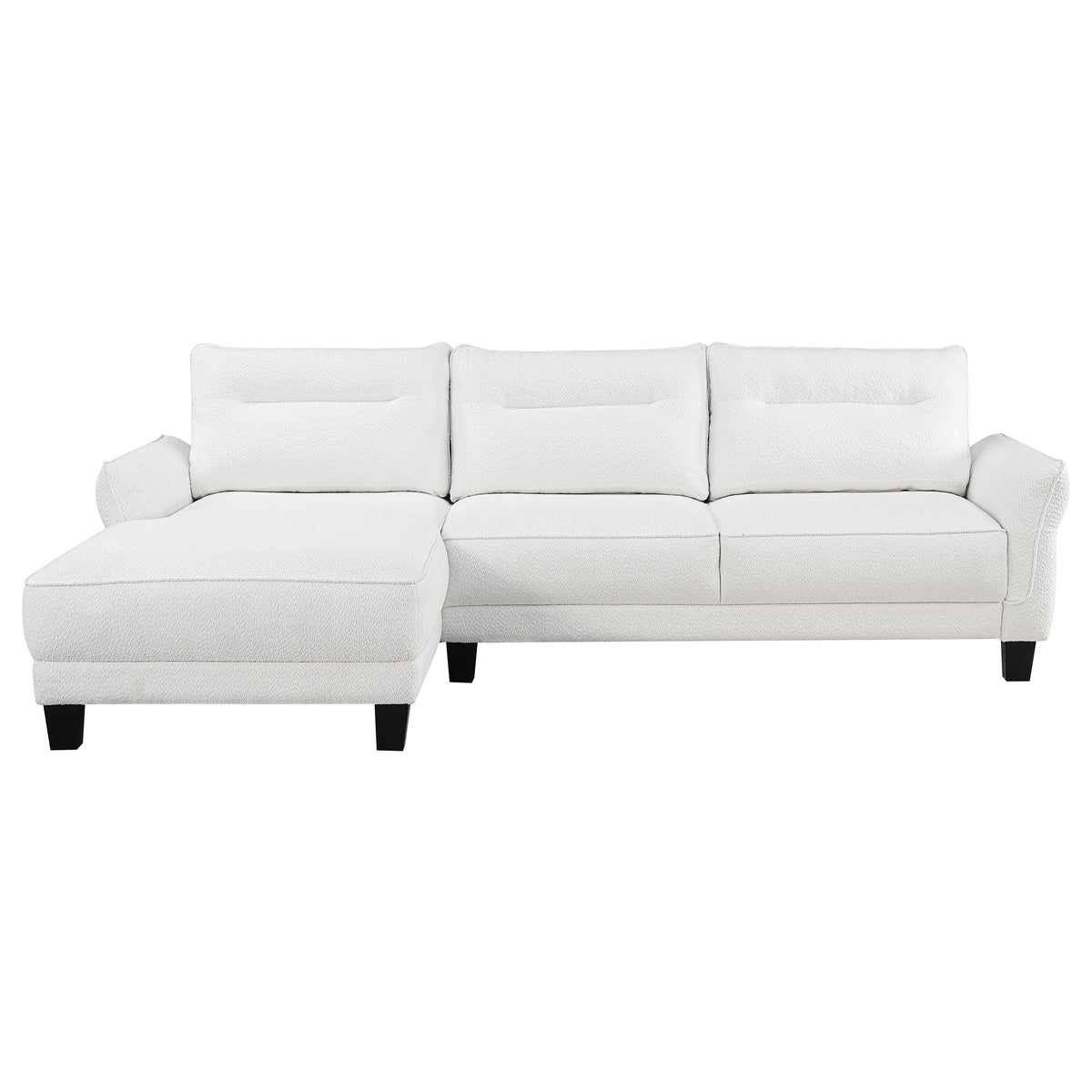 Caspian Curved Arm Chaise Sectional - White Boucle with Pocket Coil Seats & Black Tapered Legs – view 5