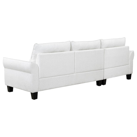 Caspian Curved Arm Chaise Sectional - White Boucle with Pocket Coil Seats & Black Tapered Legs – view 8
