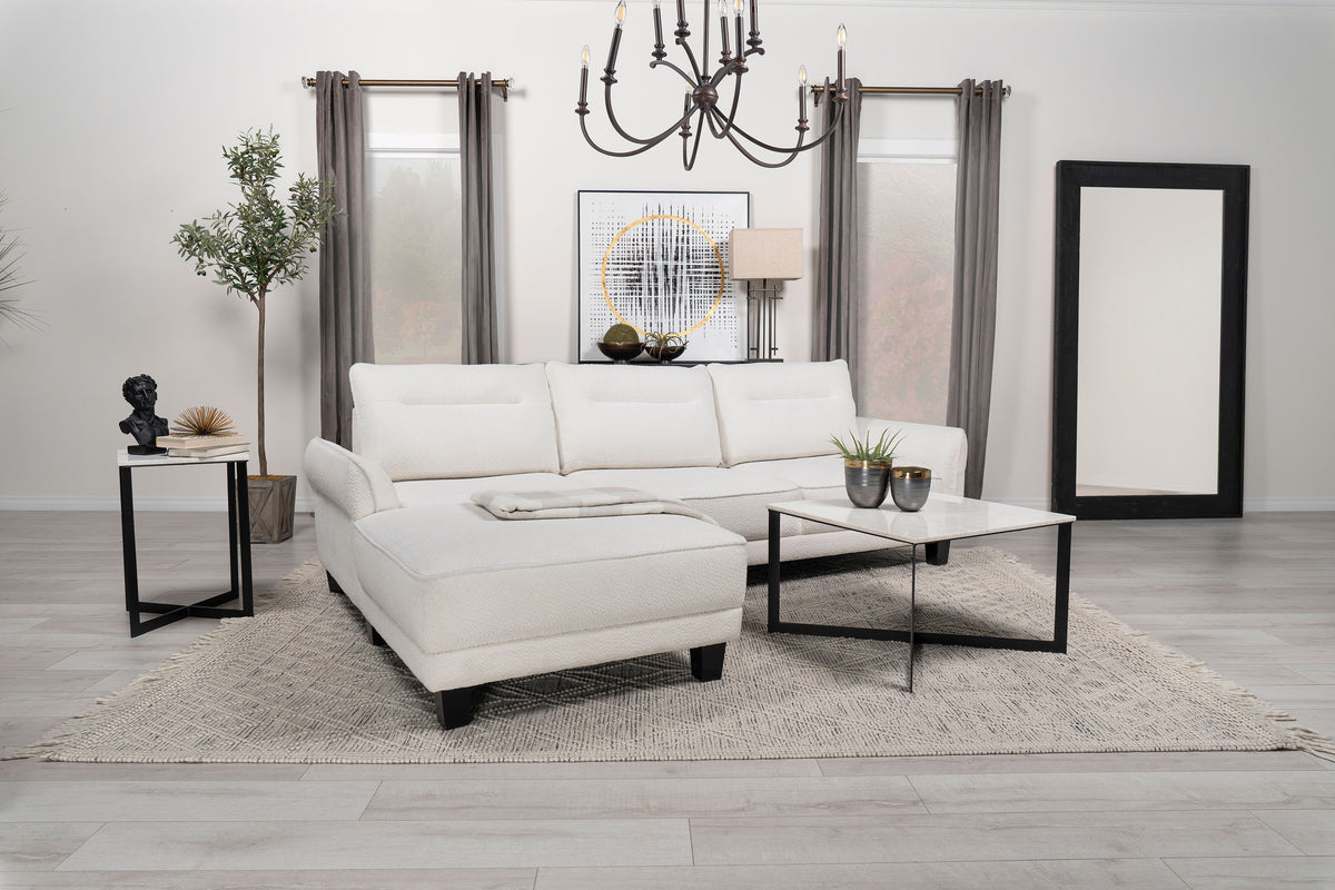 Caspian Curved Arm Chaise Sectional - White Boucle with Pocket Coil Seats & Black Tapered Legs – view 20