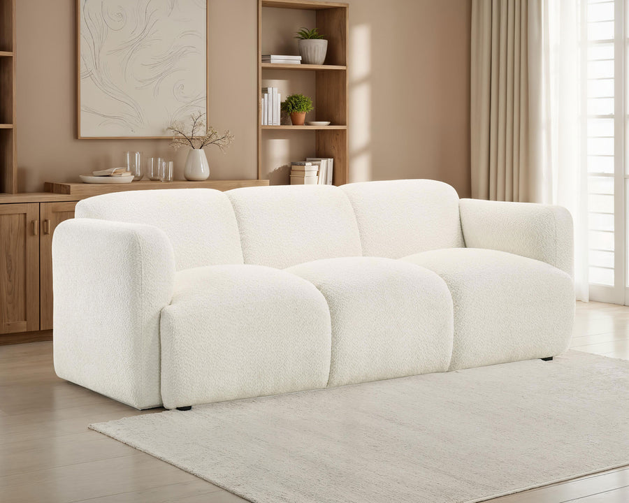 Dorset Round Track Arm Sofa, Loveseat & Accent Chair - Sculptural White Textured Fabric with Pocket Coils