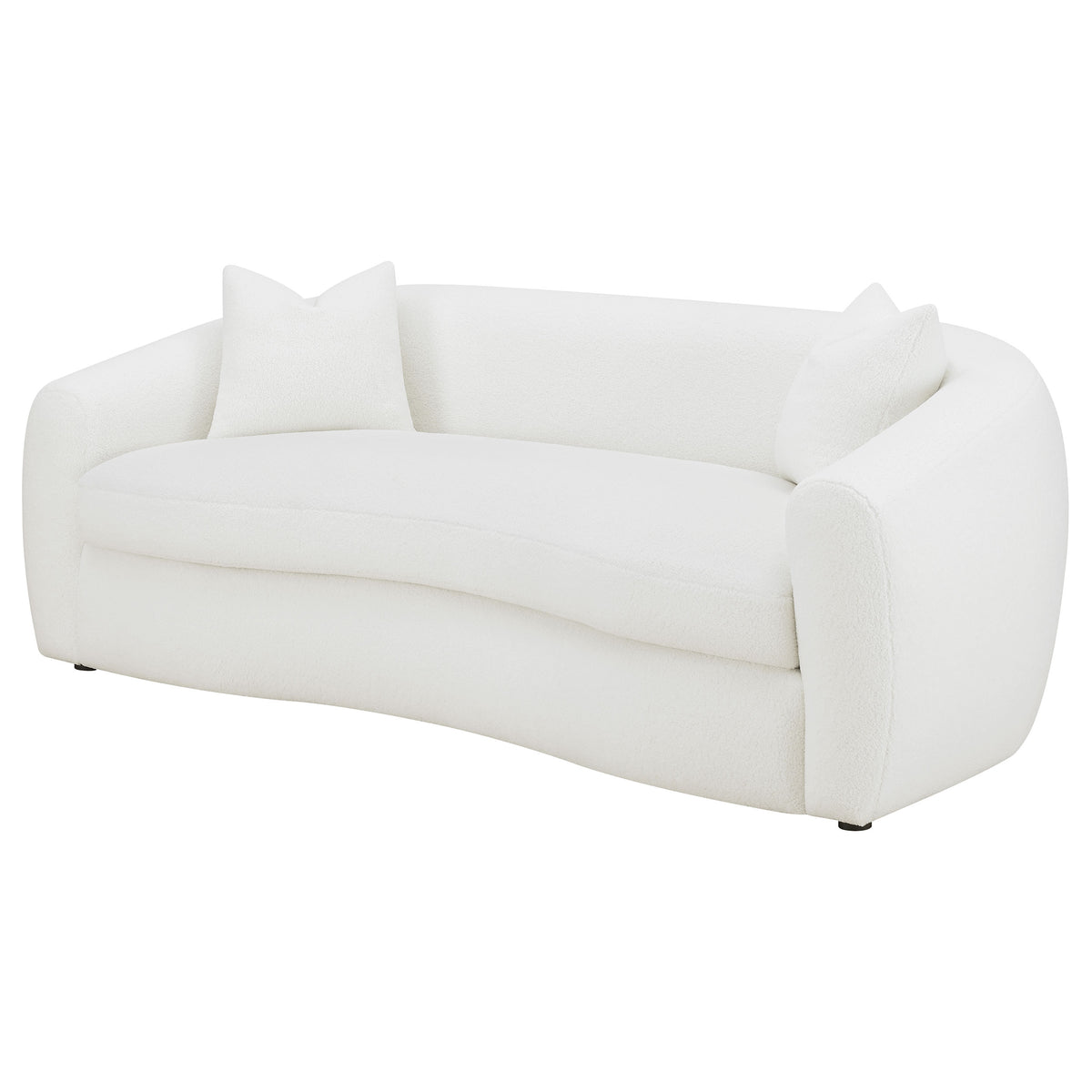 Isabella Curved Sofa, Loveseat & Accent Chair - Ivory Faux Sheepskin with Sloped Arms – view 10