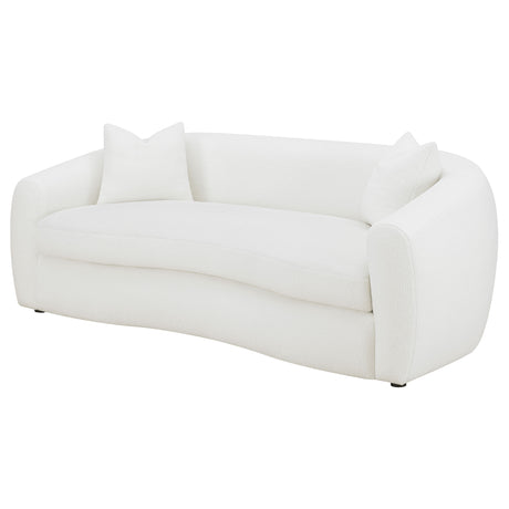 Isabella Curved Sofa, Loveseat & Accent Chair - Ivory Faux Sheepskin with Sloped Arms – view 10