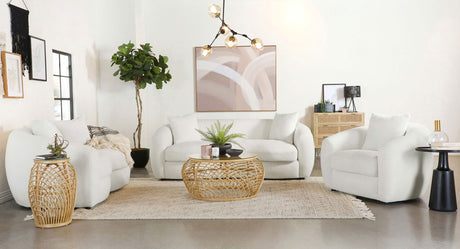 Isabella Curved Sofa, Loveseat & Accent Chair - Ivory Faux Sheepskin with Sloped Arms – view 17