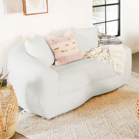 Isabella Curved Sofa, Loveseat & Accent Chair - Ivory Faux Sheepskin with Sloped Arms – view 2