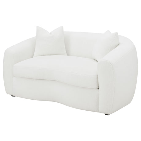Isabella Curved Sofa, Loveseat & Accent Chair - Ivory Faux Sheepskin with Sloped Arms – view 19