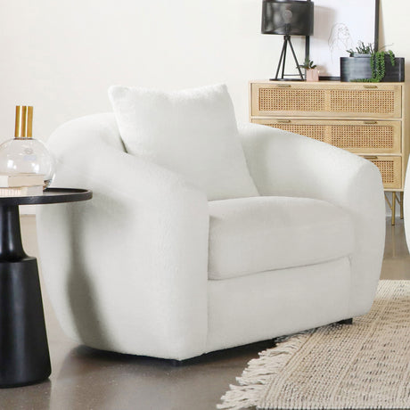 Isabella Curved Sofa, Loveseat & Accent Chair - Ivory Faux Sheepskin with Sloped Arms - lifestyle