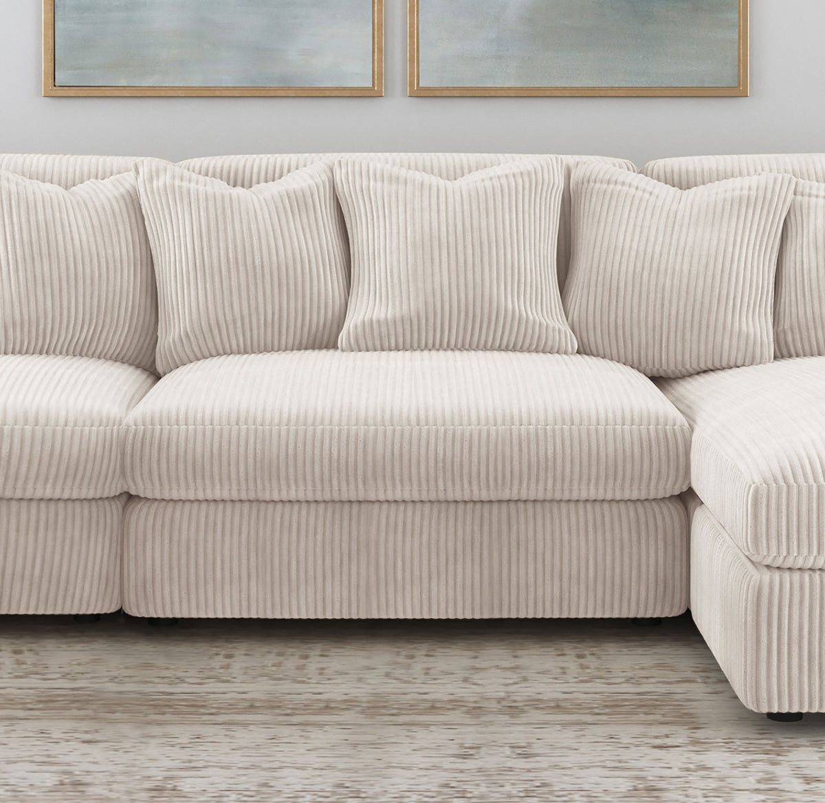 Blaine Reversible Chaise Sectional & Armless Chair - Sand Wide-Wale Corduroy with Down-Like Fill - lifestyle