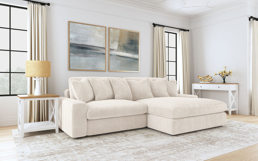 Blaine Reversible Chaise Sectional & Armless Chair - Sand Wide-Wale Corduroy with Down-Like Fill