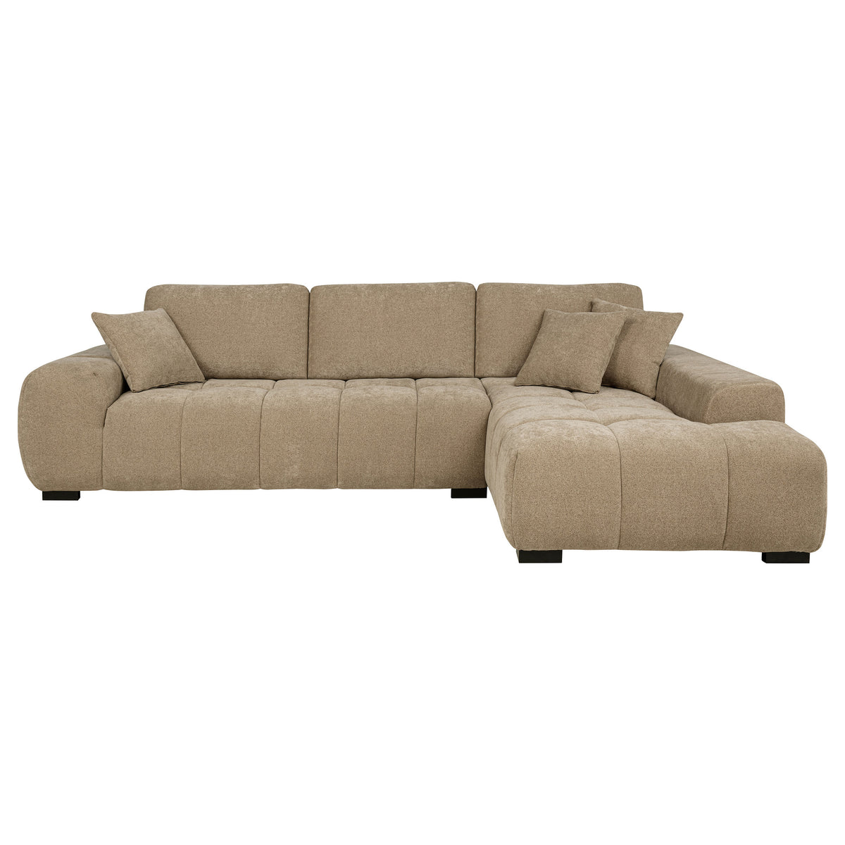 Octavia Grid-Tufted Sectional Chaise Sofa, Accent Chair & Ottoman - Mid-Century Inspired Camel Upholstery – view 7