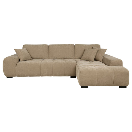 Octavia Grid-Tufted Sectional Chaise Sofa, Accent Chair & Ottoman - Mid-Century Inspired Camel Upholstery – view 7