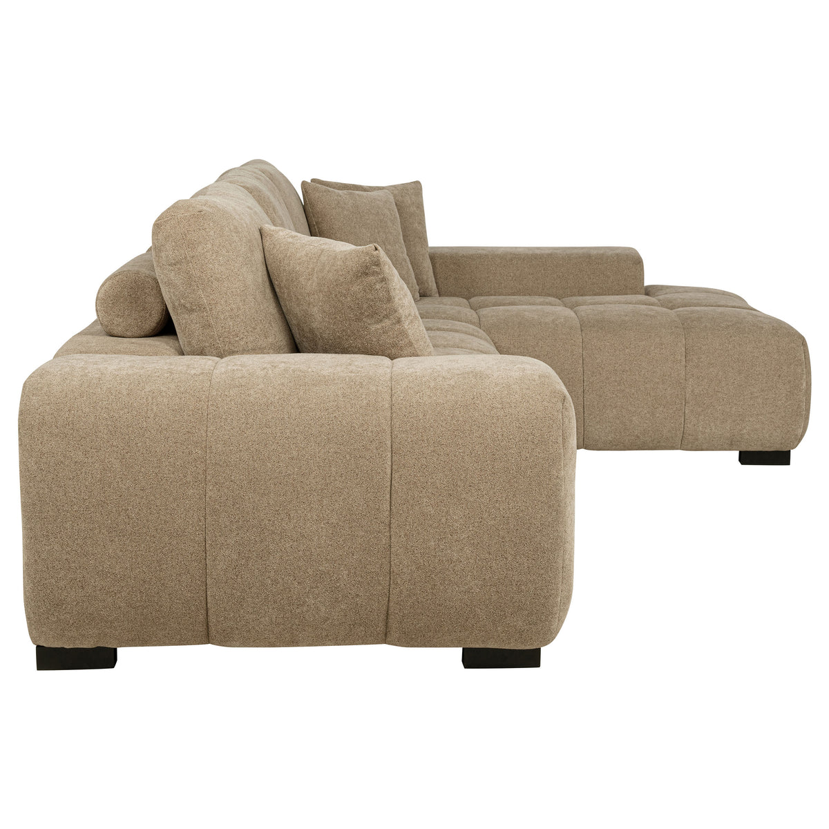 Octavia Grid-Tufted Sectional Chaise Sofa, Accent Chair & Ottoman - Mid-Century Inspired Camel Upholstery – view 11