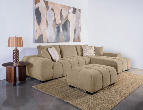 Octavia Grid-Tufted Sectional Chaise Sofa, Accent Chair & Ottoman - Mid-Century Inspired Camel Upholstery – view 14