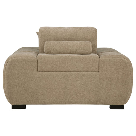 Octavia Grid-Tufted Sectional Chaise Sofa, Accent Chair & Ottoman - Mid-Century Inspired Camel Upholstery – view 17