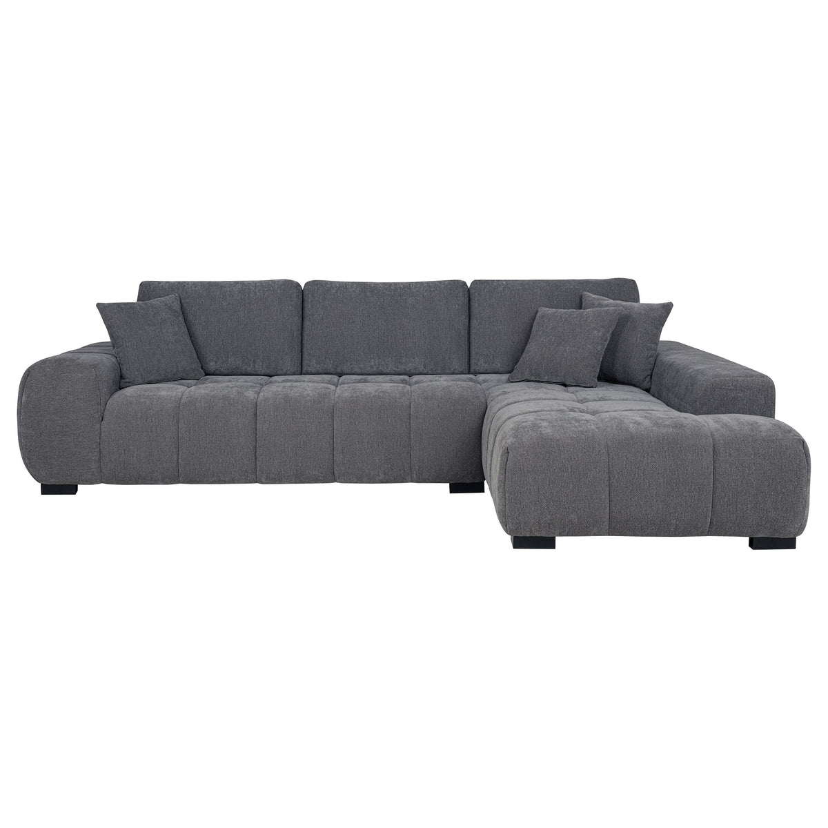 Octavia Grid-Tufted Sectional Sofa with Chaise, Oversized Chair & Ottoman - Mid-Century Charcoal Grey – view 7