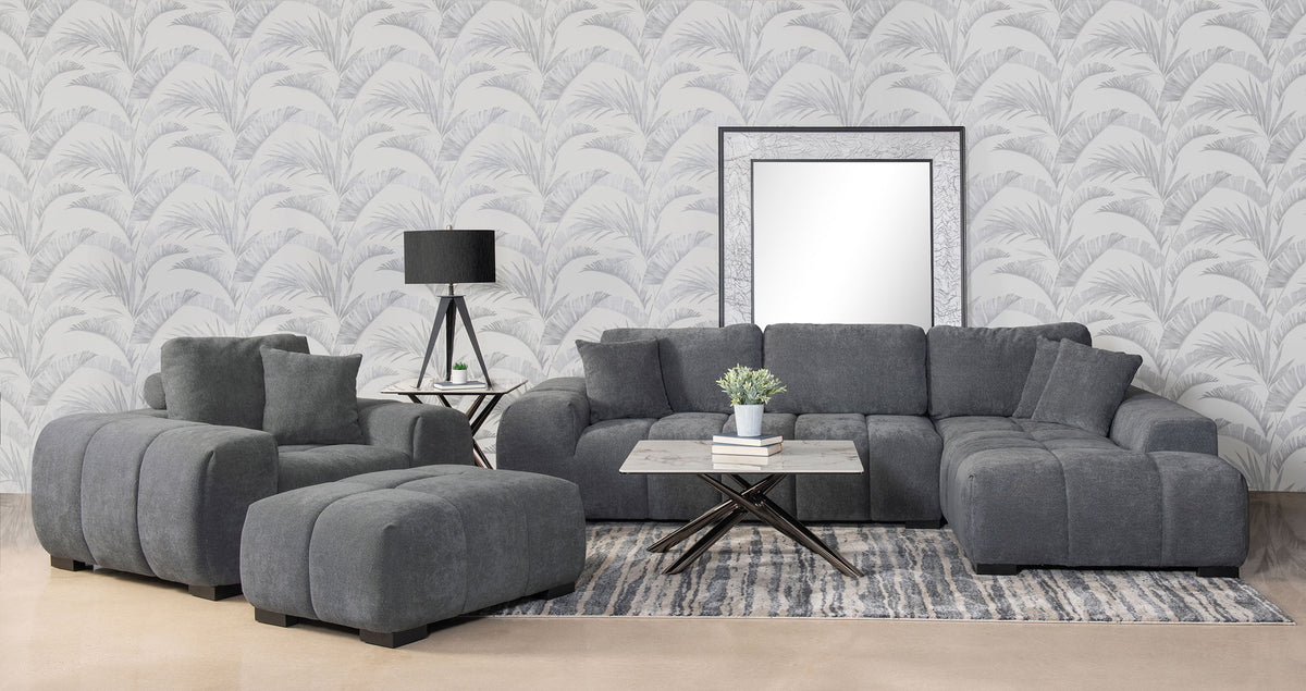 Octavia Grid-Tufted Sectional Sofa with Chaise, Oversized Chair & Ottoman - Mid-Century Charcoal Grey – view 15