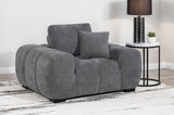 Octavia Grid-Tufted Sectional Sofa with Chaise, Oversized Chair & Ottoman - Mid-Century Charcoal Grey – view 2