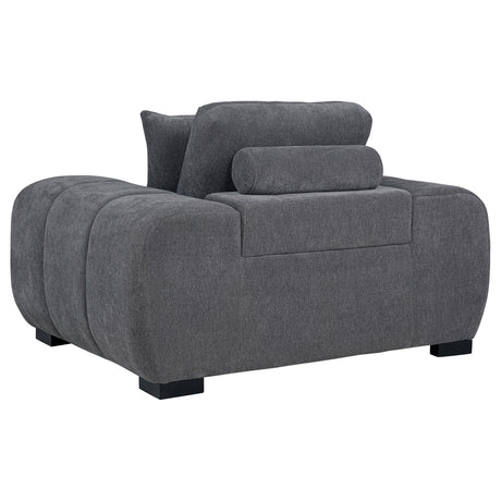 Octavia Grid-Tufted Sectional Sofa with Chaise, Oversized Chair & Ottoman - Mid-Century Charcoal Grey – view 17