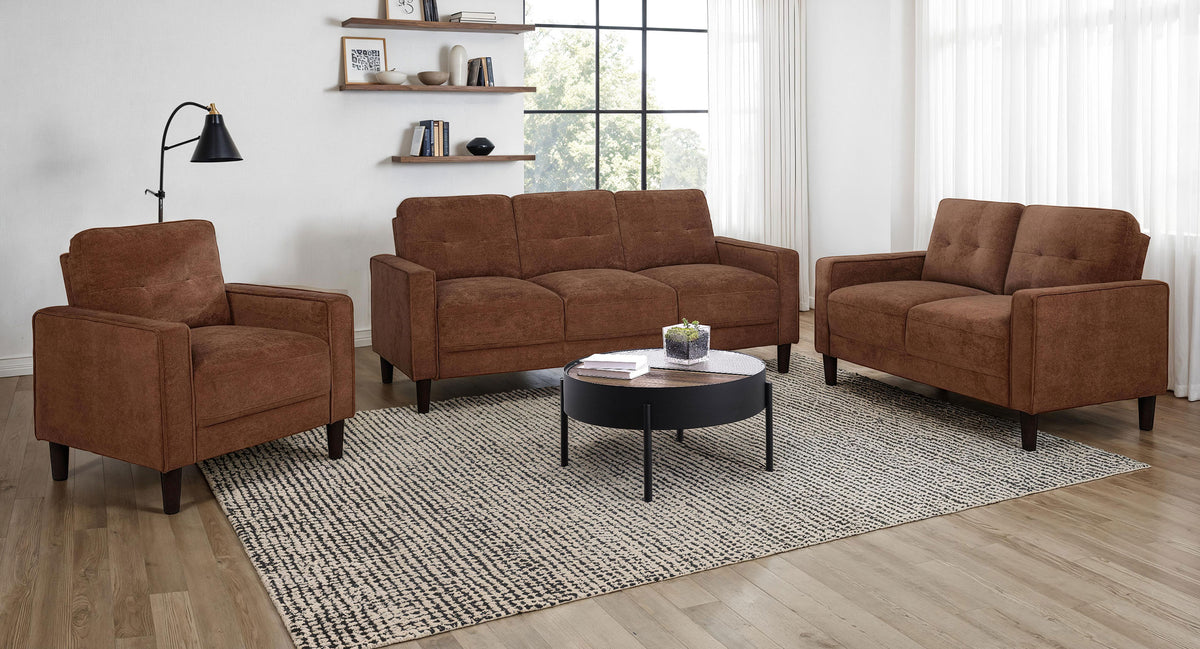 Bowen II Track Arm Sofa, Loveseat & Chair - Grid-Tufted Rust Fabric with Cord Welt Trim – view 18